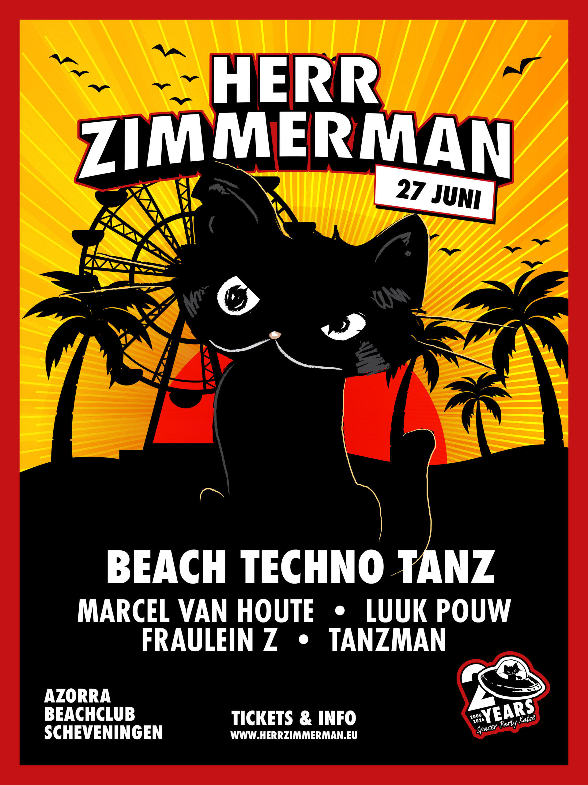 Herr Zimmerman Beach Party! - 20 Years Anniversary Special! - Zaterdag 27 Juni - Azorra Beach Club, Zwarte Pad Scheveningen - 19:00 - 01:00 uur